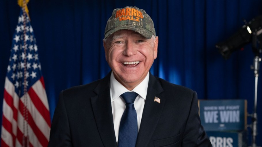 Vice presidential nominee and Minnesota Governor Tim Walz in a sold out "Harris Walz" hat.